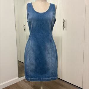 Guess Denim Bodycon Dress Back Zip Sleeveless Women Size Large